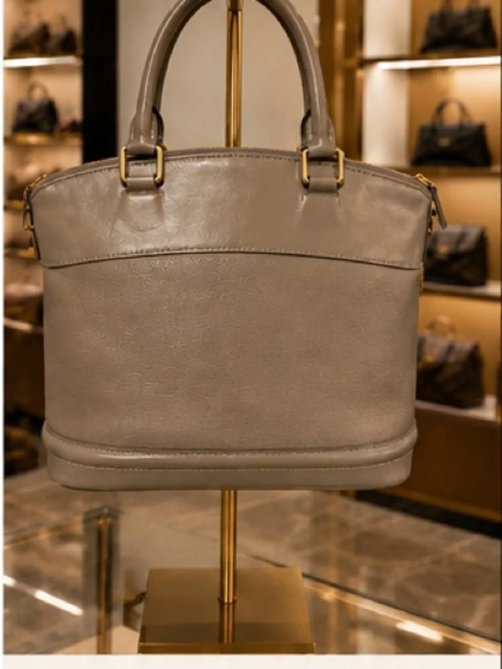 Louis Vuitton Suhali Leather Lockit PM Handbag in Taupe with Gold Chain